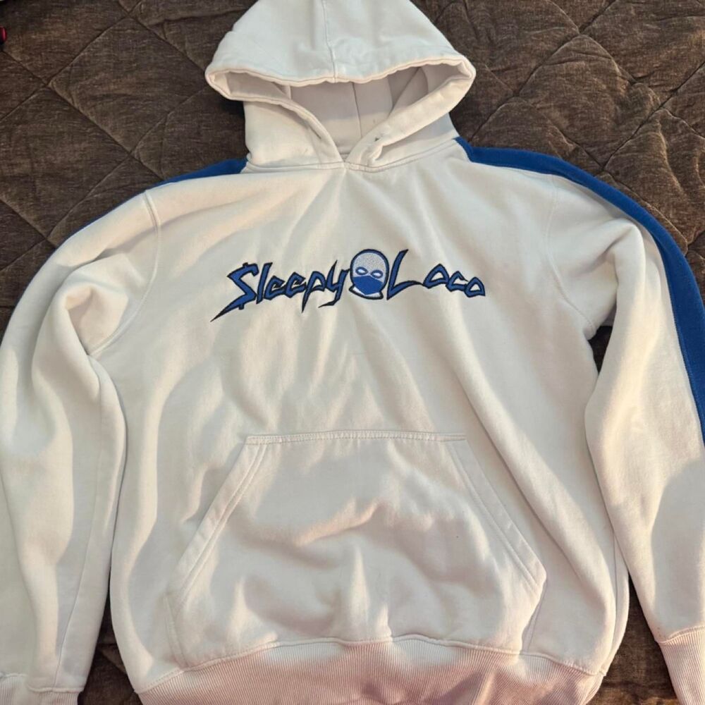 Sleepy Loco White Blue Embroidered Hoodie Large Memphis Rap Artist Streetwear